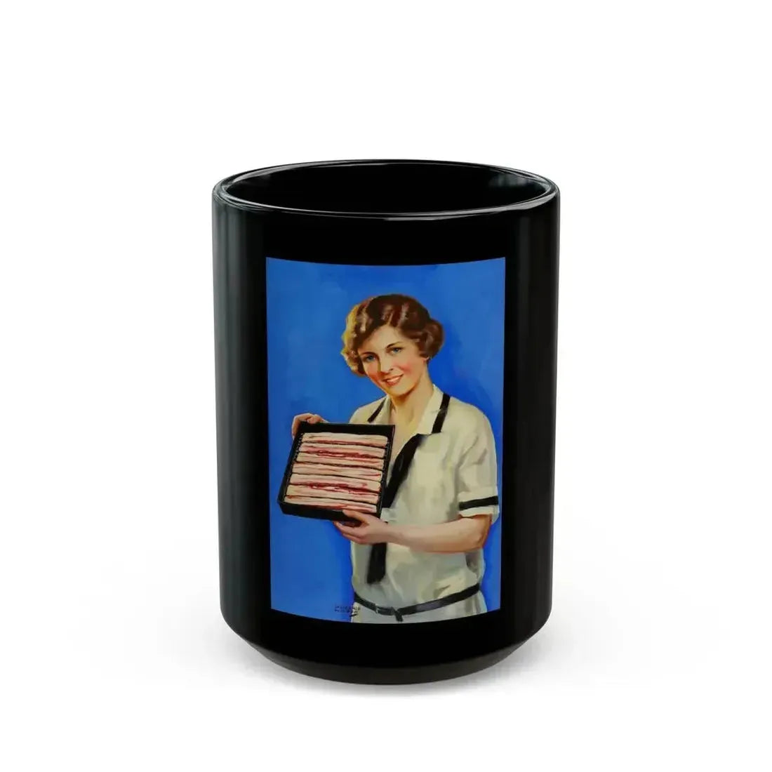 Advertising Illustration, probably for Armour's Bacon - Black Coffee Mug 15oz - Go Mug Yourself