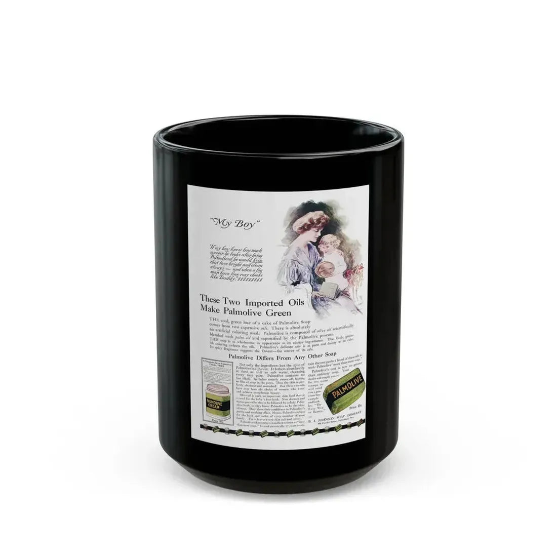 Advertisment for Palmolive, Vogue, June 15, 1912 (2) - Black Coffee Mug 15oz - Go Mug Yourself