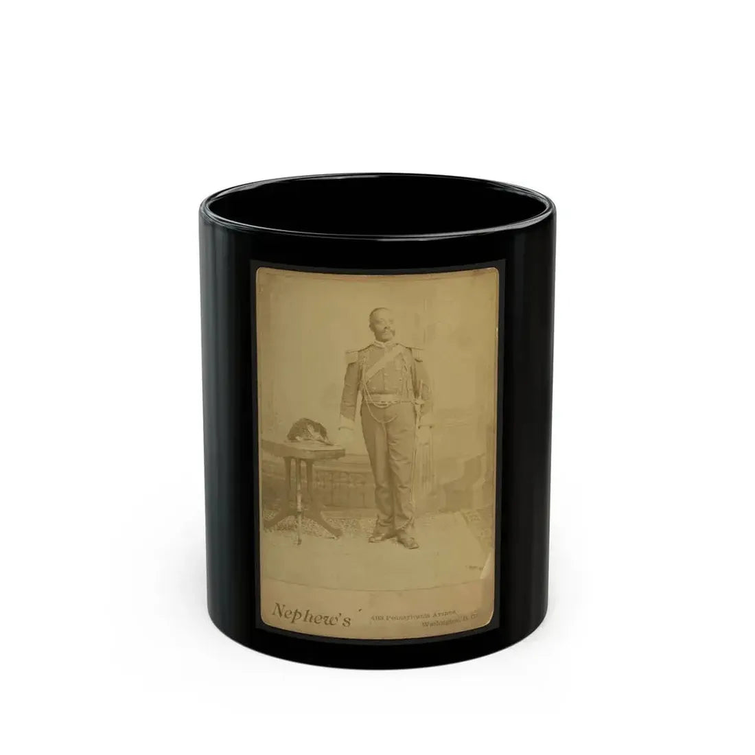 African American Soldier, Full-Length Portrait, Wearing Gar Medal, Standing Next To Table (U.S. Civil War) Black Coffee Mug 11oz - Go Mug Yourself