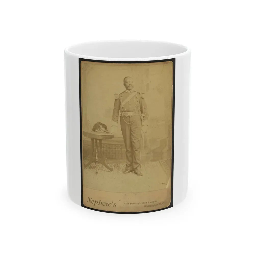 African American Soldier, Full-Length Portrait, Wearing Gar Medal, Standing Next To Table (U.S. Civil War) White Coffee Mug 11oz - Go Mug Yourself