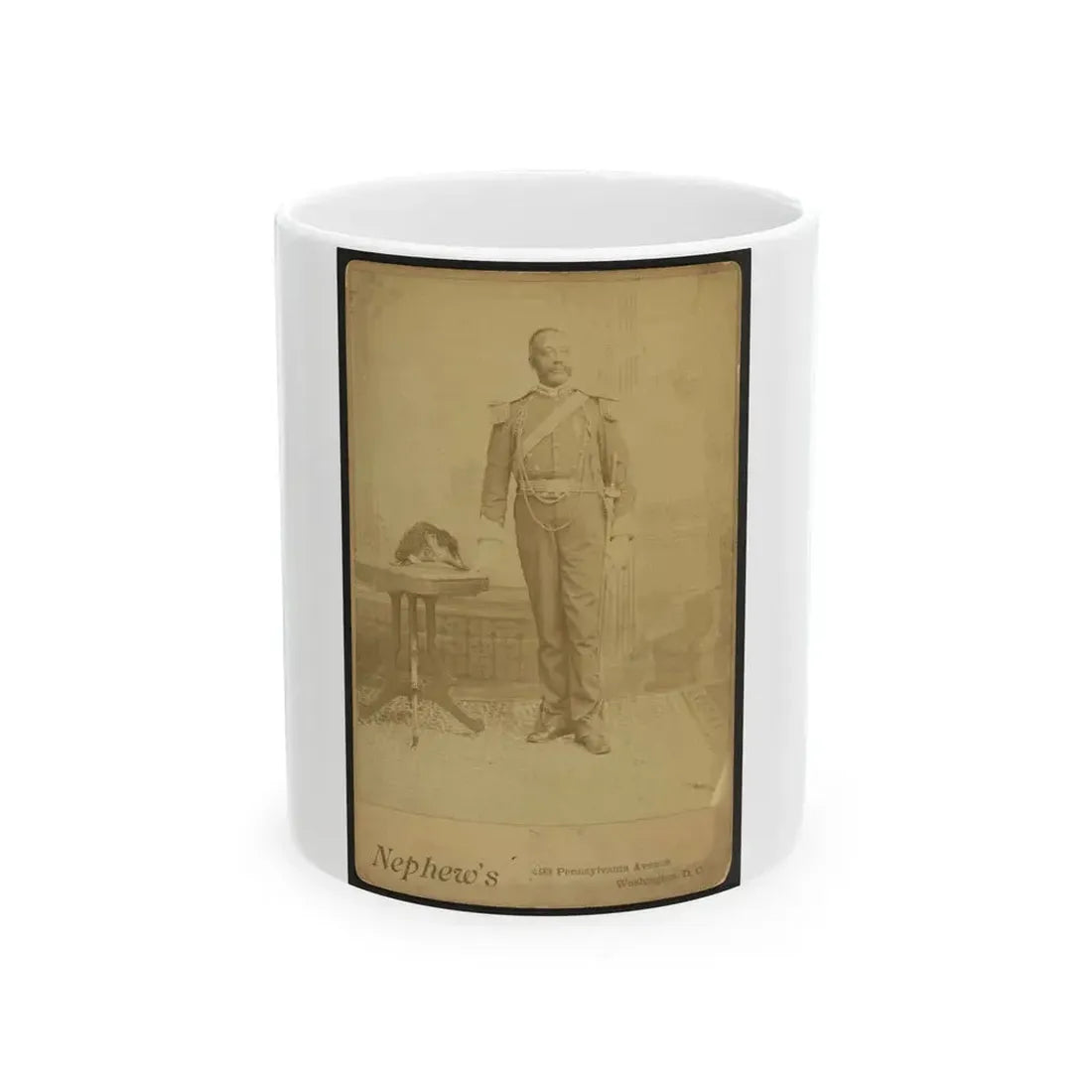 African American Soldier, Full-Length Portrait, Wearing Gar Medal, Standing Next To Table (U.S. Civil War) White Coffee Mug 11oz - Go Mug Yourself