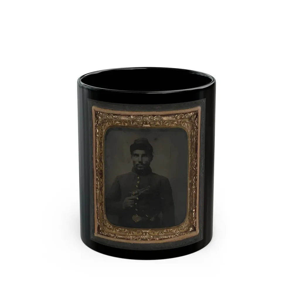 African American Soldier, Half-Length Portrait, With Pistol And Jacket (U.S. Civil War) Black Coffee Mug 11oz - Go Mug Yourself