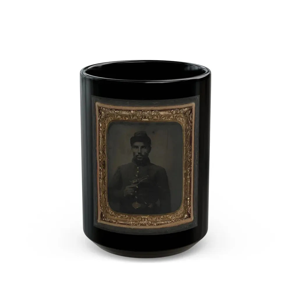 African American Soldier, Half-Length Portrait, With Pistol And Jacket (U.S. Civil War) Black Coffee Mug 15oz - Go Mug Yourself