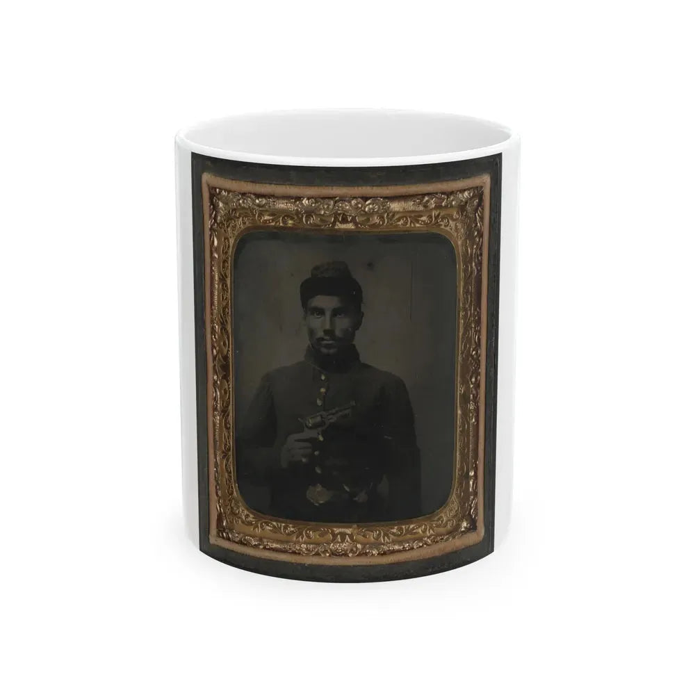 African American Soldier, Half-Length Portrait, With Pistol And Jacket (U.S. Civil War) White Coffee Mug 11oz - Go Mug Yourself