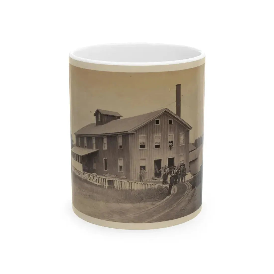 African American Workers Standing On Railroad Tracks In Front Of A Storage Facility, Possibly At Giesboro Cavalry Depot (U.S. Civil War) White Coffee Mug 11oz - Go Mug Yourself
