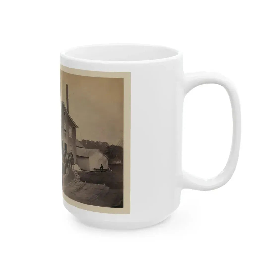 African American Workers Standing On Railroad Tracks In Front Of A Storage Facility, Possibly At Giesboro Cavalry Depot (U.S. Civil War) White Coffee Mug - Go Mug Yourself