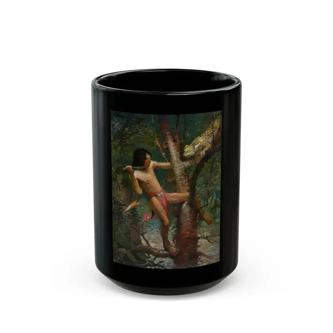 Ahuitzotl and the Ocelot, With Cortez the Conqueror book illustration, 1917 - Black Coffee Mug 15oz - Go Mug Yourself