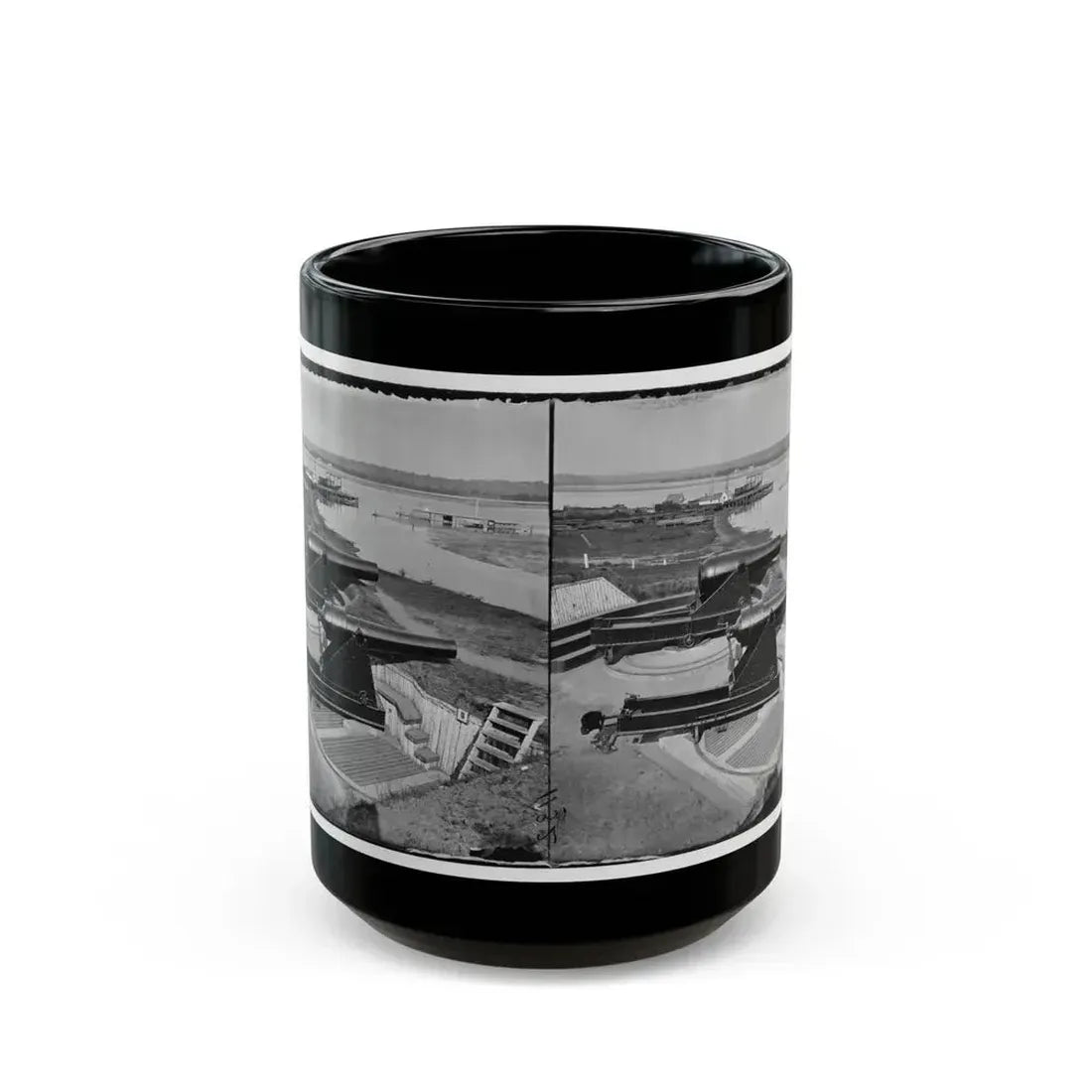 Alexandria, Va. Battery Rodgers At Hunting Creek And The Potomac; 8-In. Parrott Gun In Foreground; A Rodman Gun Beyond (U.S. Civil War) Black Coffee Mug 15oz - Go Mug Yourself