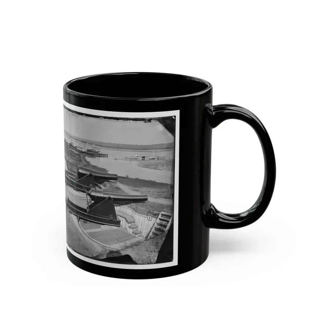 Alexandria, Va. Battery Rodgers At Hunting Creek And The Potomac; 8-In. Parrott Gun In Foreground; A Rodman Gun Beyond (U.S. Civil War) Black Coffee Mug - Go Mug Yourself