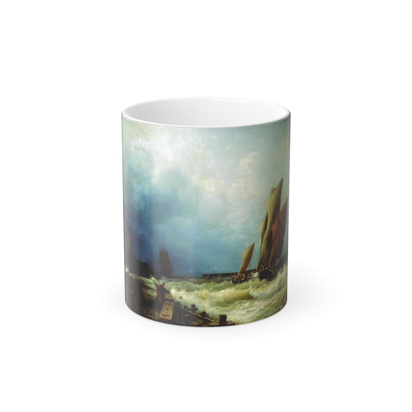 Alexey Petrovich Bogolyubov (1824-1896) Fishing vessel in a storm in the harbor of Saint Valery in Caux -0 - Color Changing Mug 11oz-11oz-Go Mug Yourself
