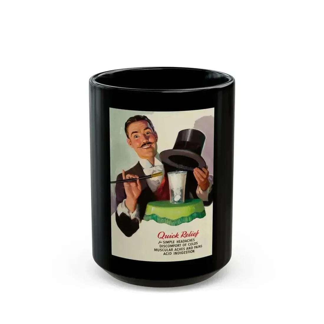 Alka-Seltzer Quick Relief ad illustration - Black Coffee Mug 15oz - Go Mug Yourself