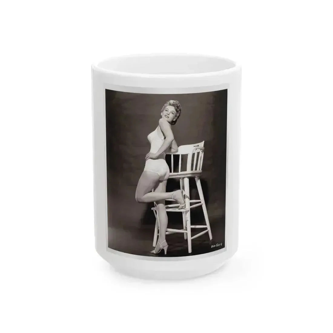 Allison Hayes #04 - 8x10 B&W Full Body 1 Piece Swimsuit Cheesecake Photo (Vintage Female Icon) White Coffee Mug 15oz - Go Mug Yourself