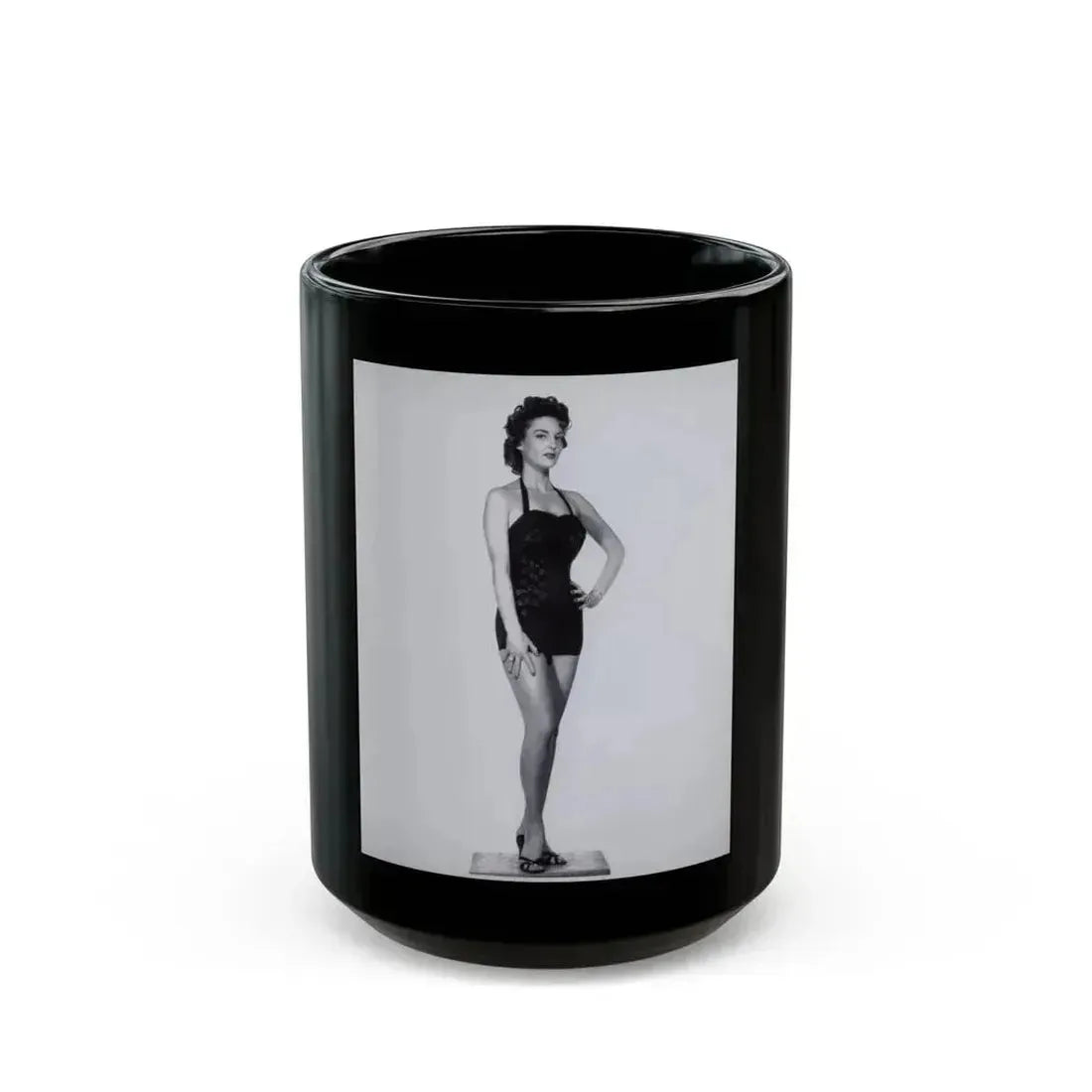 Allison Hayes #101 - Full Body 8x10 B&W HQ Photo Re-Print One Piece Swimsuit Cheesecake Pin-Up Promo Pic (Vintage Female Icon) Black Coffee Mug 15oz - Go Mug Yourself