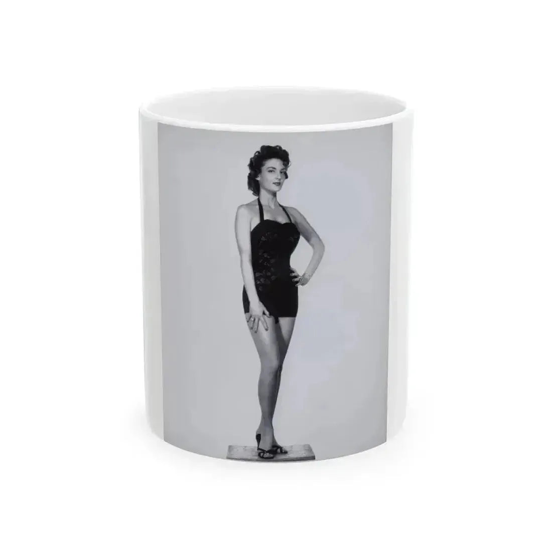 Allison Hayes #101 - Full Body 8x10 B&W HQ Photo Re-Print One Piece Swimsuit Cheesecake Pin-Up Promo Pic (Vintage Female Icon) White Coffee Mug 11oz - Go Mug Yourself
