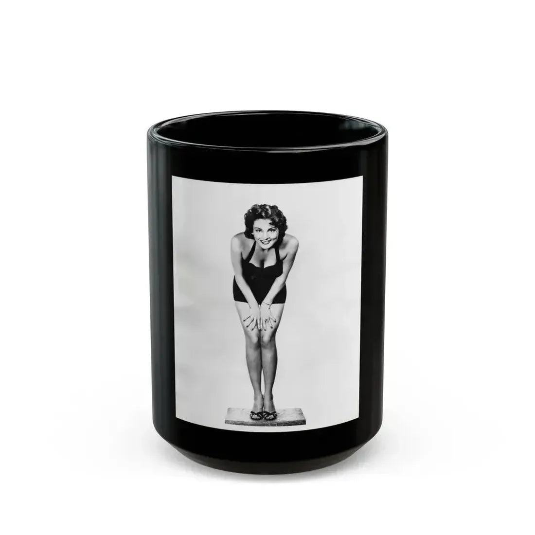 Allison Hayes #123 - Vintage 8x10 B&W Full Body Swimsuit Cheesecake Photo (Vintage Female Icon) Black Coffee Mug 15oz - Go Mug Yourself