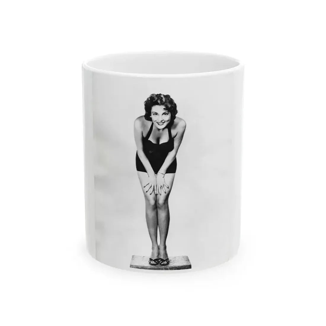 Allison Hayes #123 - Vintage 8x10 B&W Full Body Swimsuit Cheesecake Photo (Vintage Female Icon) White Coffee Mug 11oz - Go Mug Yourself