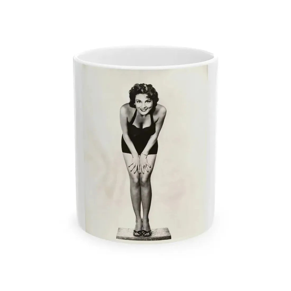 Allison Hayes #123 - Vintage 8x10 B&W Full Body Swimsuit Cheesecake Photo_2 (Vintage Female Icon) White Coffee Mug 11oz - Go Mug Yourself