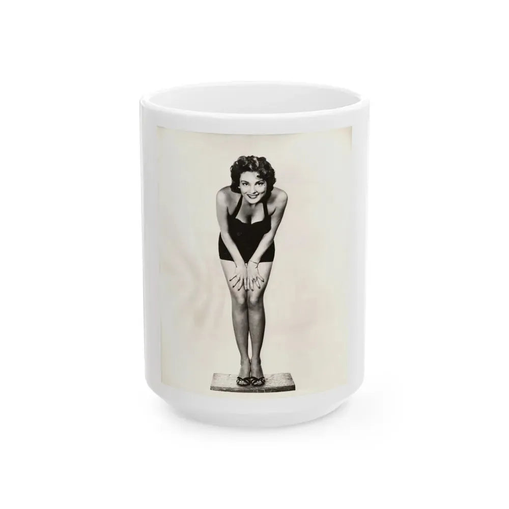 Allison Hayes #123 - Vintage 8x10 B&W Full Body Swimsuit Cheesecake Photo_2 (Vintage Female Icon) White Coffee Mug 15oz - Go Mug Yourself