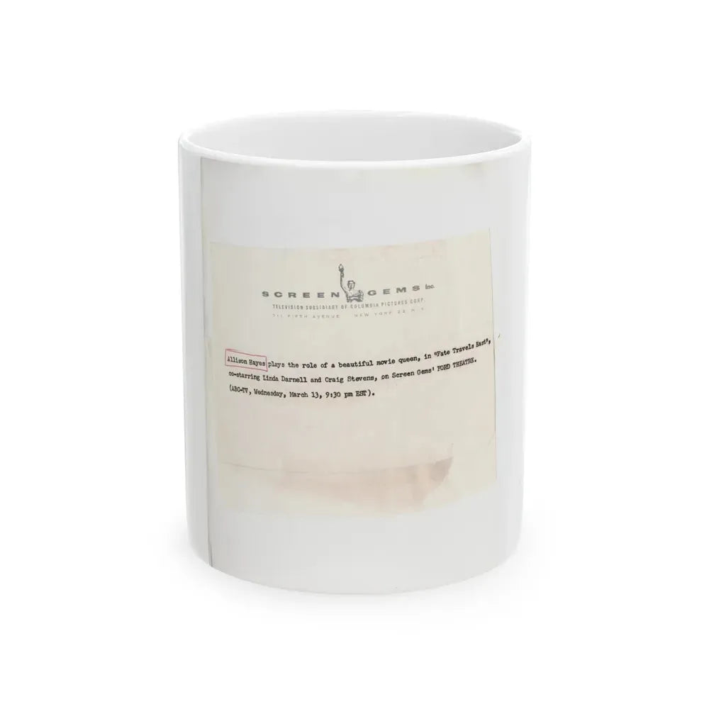 Allison Hayes #123 - Vintage 8x10 B&W Full Body Swimsuit Cheesecake Photo_3 (Vintage Female Icon) White Coffee Mug 11oz - Go Mug Yourself