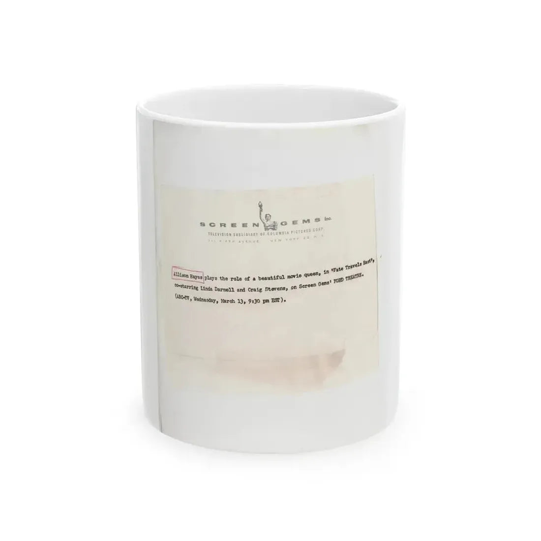 Allison Hayes #123 - Vintage 8x10 B&W Full Body Swimsuit Cheesecake Photo_3 (Vintage Female Icon) White Coffee Mug 11oz - Go Mug Yourself