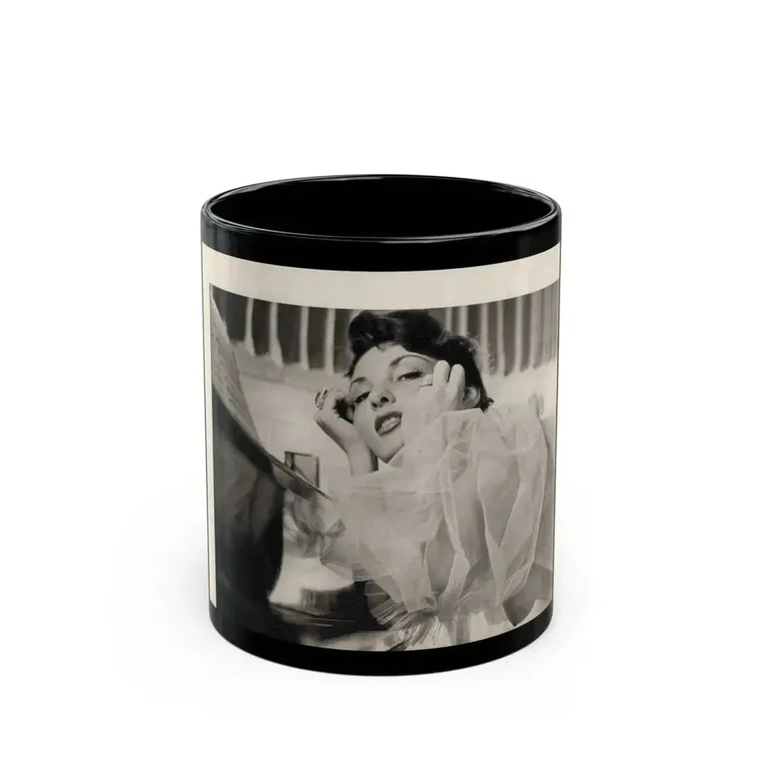 Allison Hayes #179 - Topless B&W Photo from GenT Magazine Oct. '58 Page 57 (Vintage Female Icon) Black Coffee Mug 11oz - Go Mug Yourself