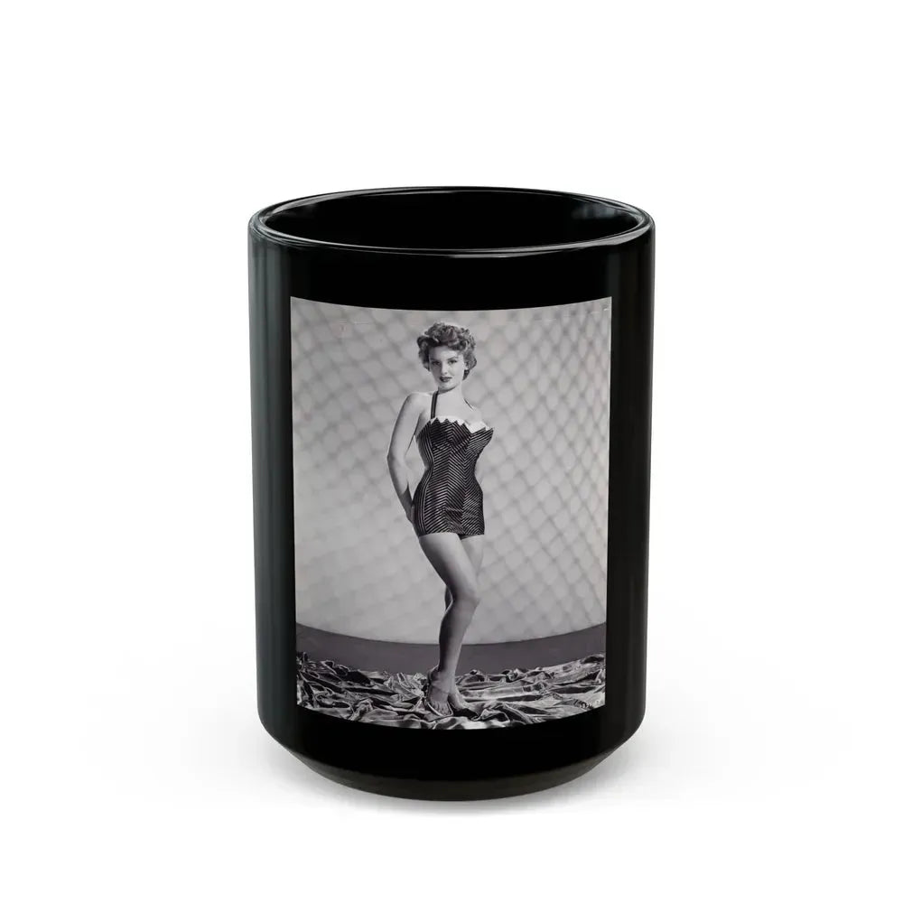 Allison Hayes #18 - B&W Full Body One Piece Swimsuit Cheesecake Pin-Up Photo (Vintage Female Icon) Black Coffee Mug 15oz - Go Mug Yourself