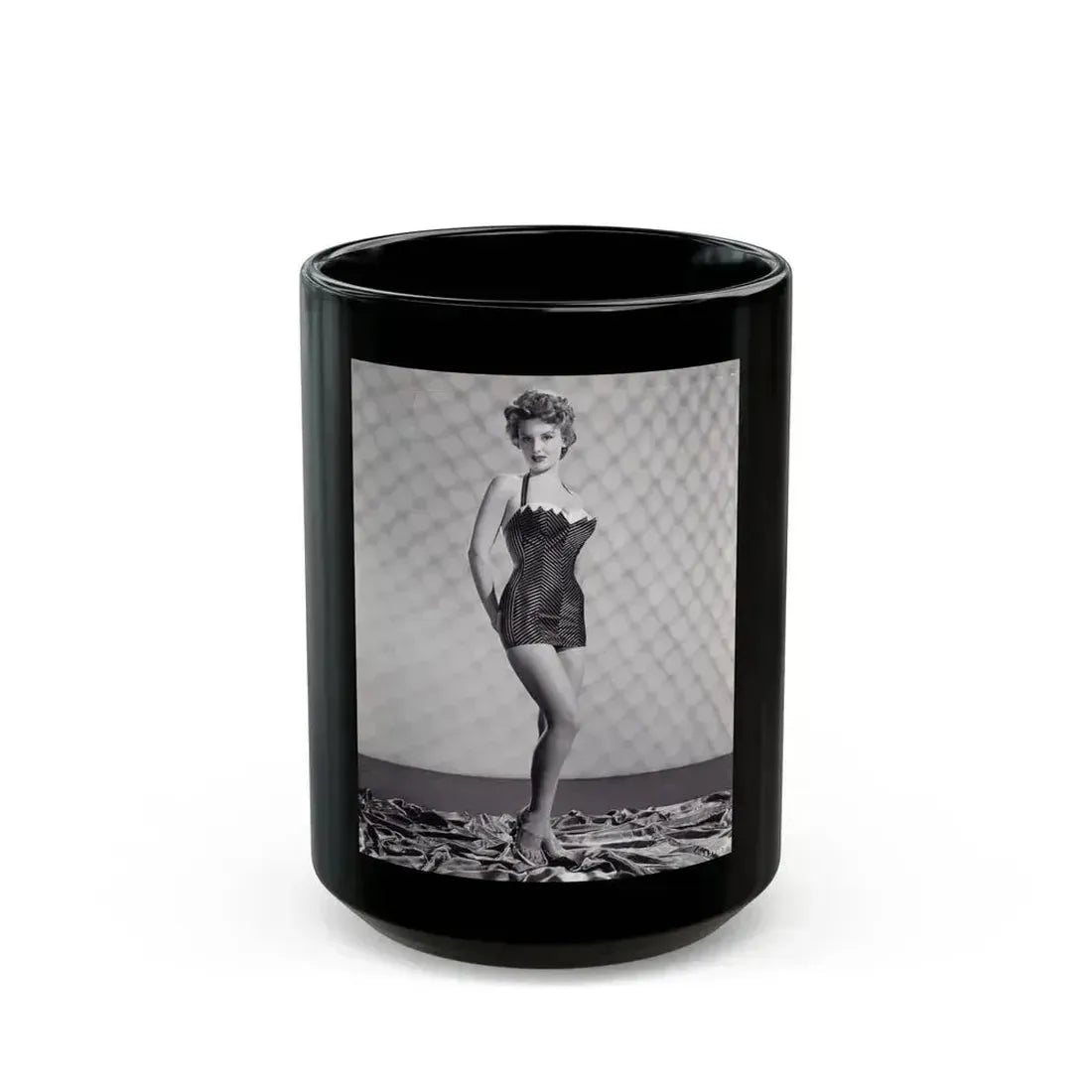 Allison Hayes #18 - B&W Full Body One Piece Swimsuit Cheesecake Pin-Up Photo (Vintage Female Icon) Black Coffee Mug 15oz - Go Mug Yourself