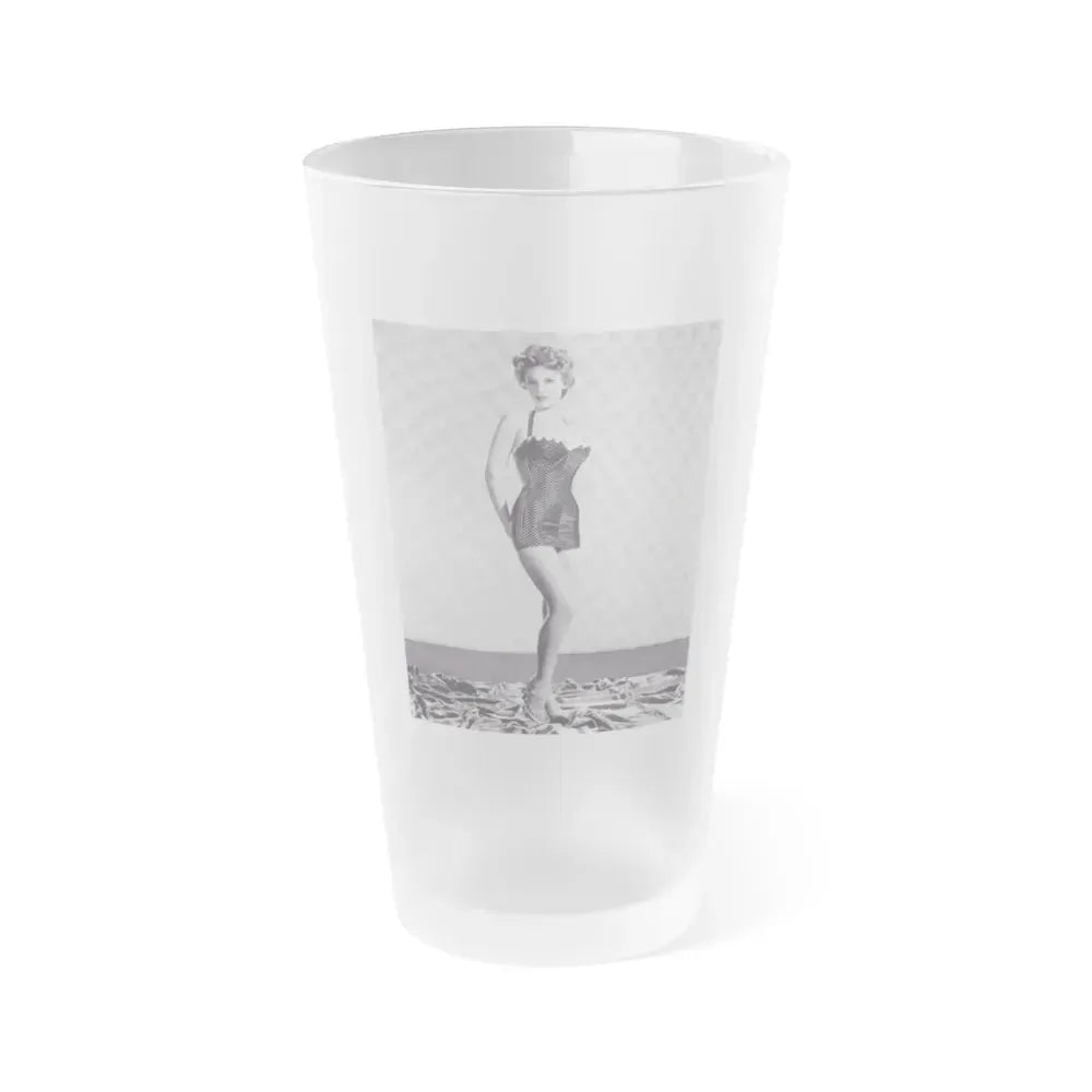 Allison Hayes #18 - B&W Full Body One Piece Swimsuit Cheesecake Pin-Up Photo (Vintage Female Icon) Frosted Pint Glass 16oz 16oz Frosted - Go Mug Yourself