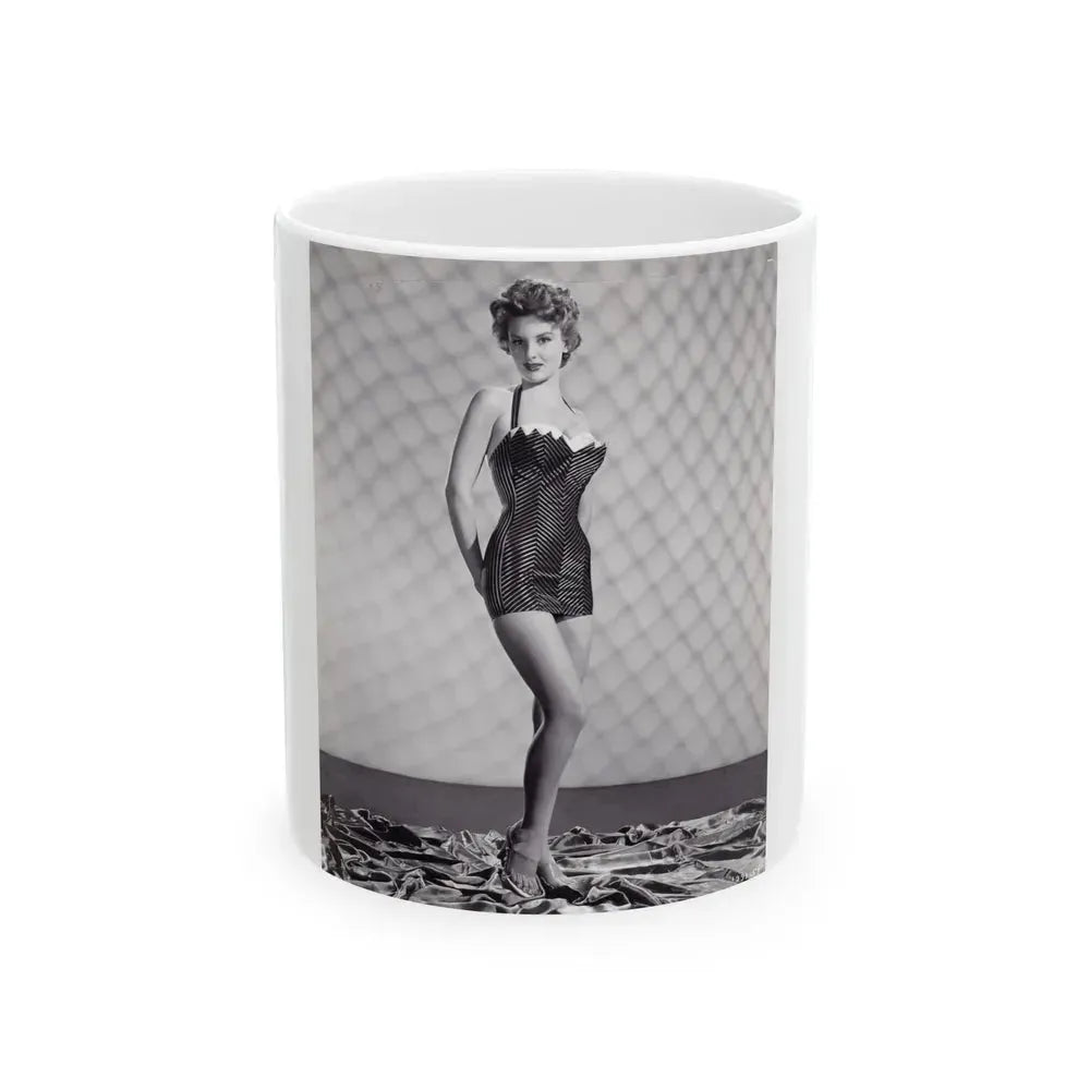 Allison Hayes #18 - B&W Full Body One Piece Swimsuit Cheesecake Pin-Up Photo (Vintage Female Icon) White Coffee Mug 11oz - Go Mug Yourself