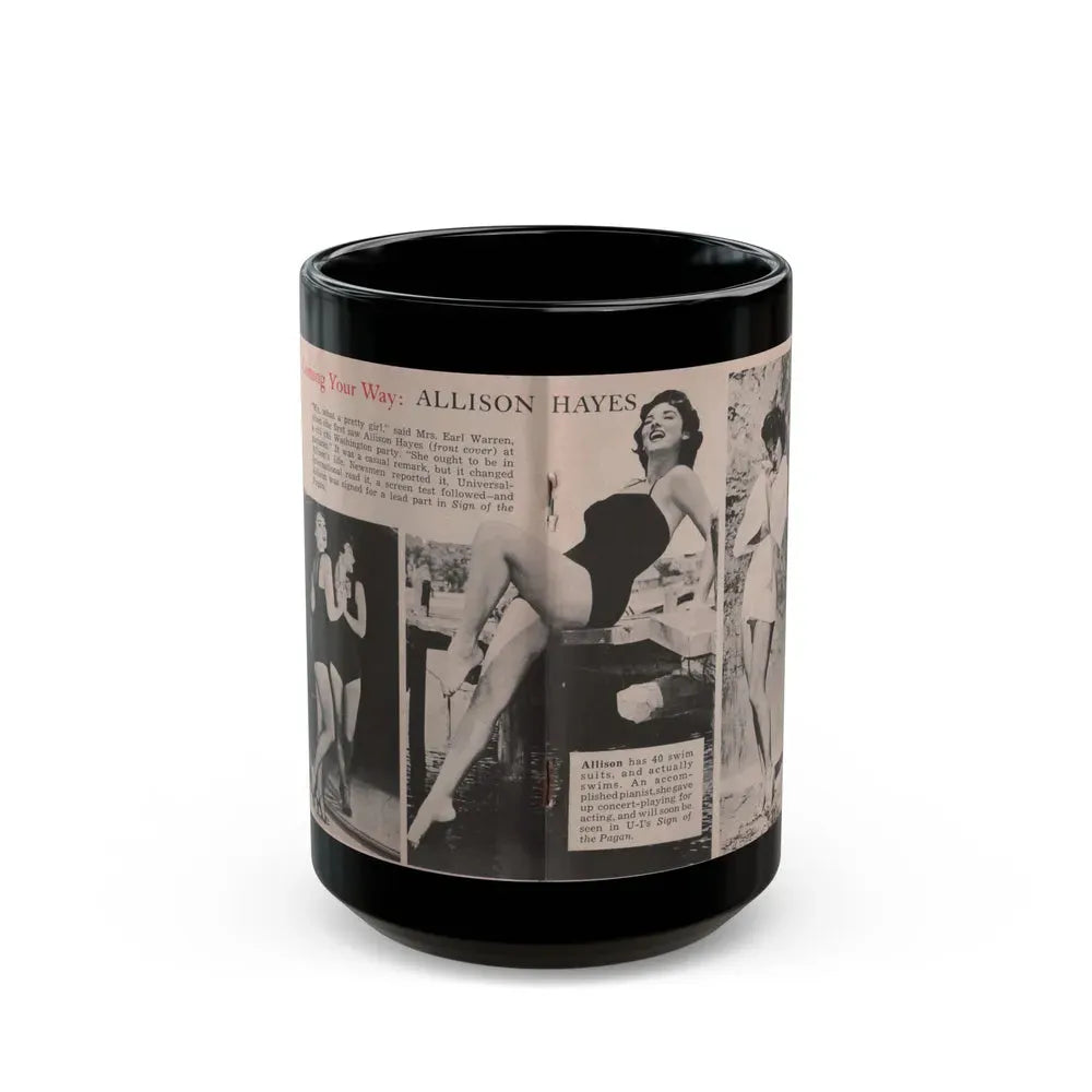 Allison Hayes #185 - Pages 1 & 2 of 2 with, 3 B&W Photos, Short Article & Caption from Tempo Pocket Mag. 10-25-54 (Vintage Female Icon) Black Coffee Mug 15oz - Go Mug Yourself