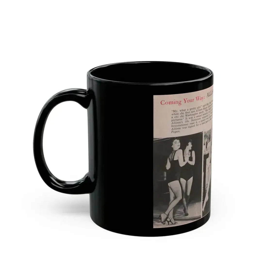 Allison Hayes #185 - Pages 1 & 2 of 2 with, 3 B&W Photos, Short Article & Caption from Tempo Pocket Mag. 10-25-54 (Vintage Female Icon) Black Coffee Mug - Go Mug Yourself