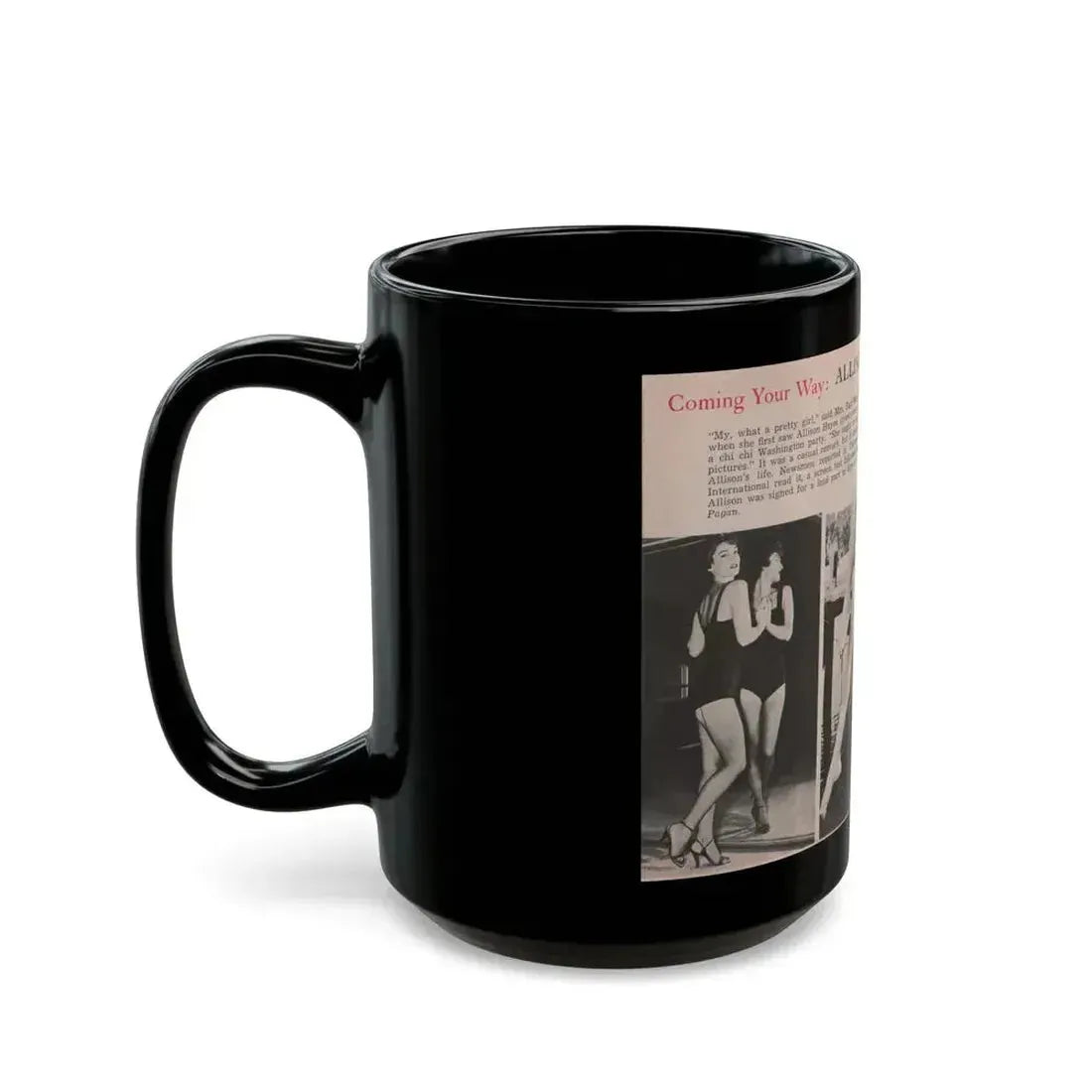 Allison Hayes #185 - Pages 1 & 2 of 2 with, 3 B&W Photos, Short Article & Caption from Tempo Pocket Mag. 10-25-54 (Vintage Female Icon) Black Coffee Mug - Go Mug Yourself