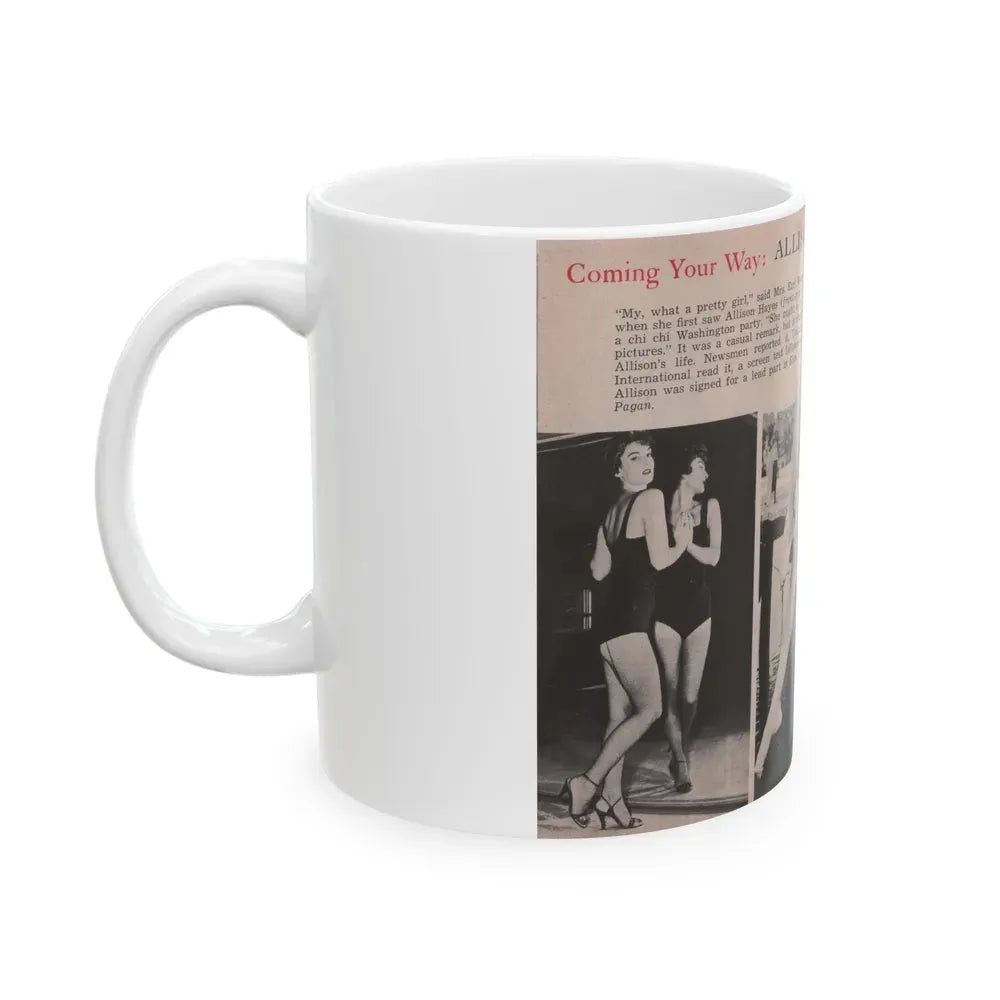 Allison Hayes #185 - Pages 1 & 2 of 2 with, 3 B&W Photos, Short Article & Caption from Tempo Pocket Mag. 10-25-54 (Vintage Female Icon) White Coffee Mug - Go Mug Yourself