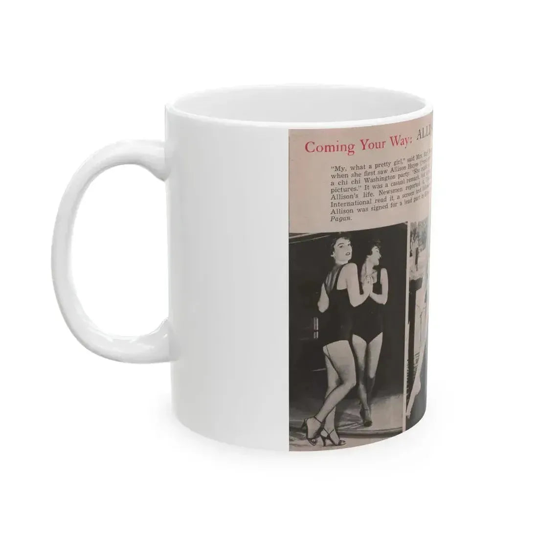 Allison Hayes #185 - Pages 1 & 2 of 2 with, 3 B&W Photos, Short Article & Caption from Tempo Pocket Mag. 10-25-54 (Vintage Female Icon) White Coffee Mug - Go Mug Yourself