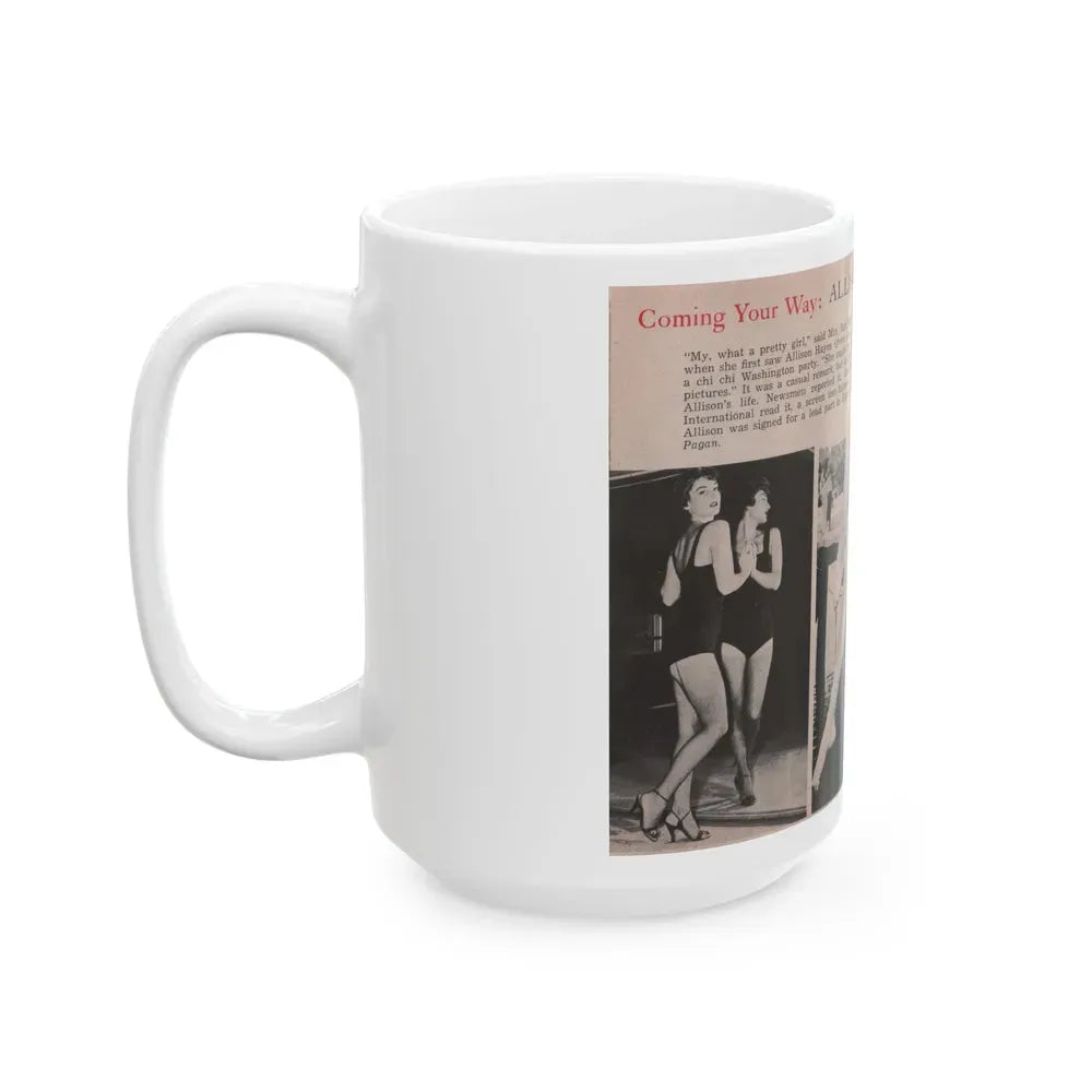 Allison Hayes #185 - Pages 1 & 2 of 2 with, 3 B&W Photos, Short Article & Caption from Tempo Pocket Mag. 10-25-54 (Vintage Female Icon) White Coffee Mug - Go Mug Yourself