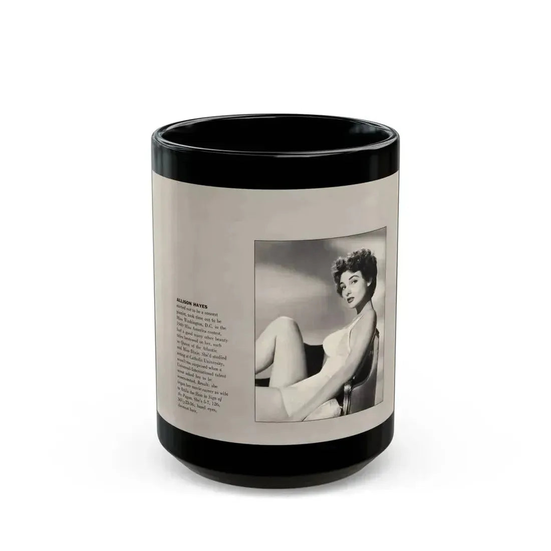 Allison Hayes #192 - Modern Screen Pin-Ups Mag. Issue #1 (Vintage Female Icon) Black Coffee Mug 15oz - Go Mug Yourself