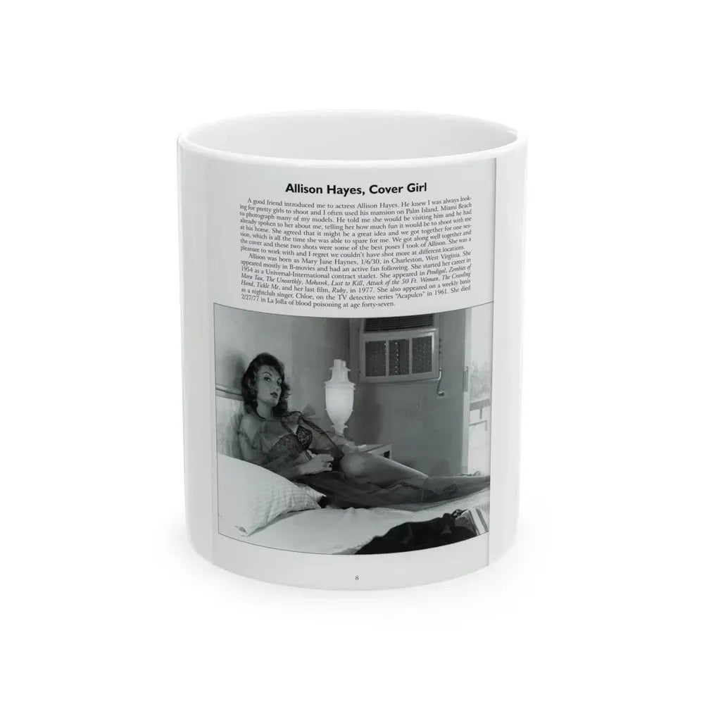 Allison Hayes #206 - Pages 8 with 1 B&W Photo & Article from Femmes Fatales Of The 1950's (Vintage Female Icon) White Coffee Mug 11oz - Go Mug Yourself