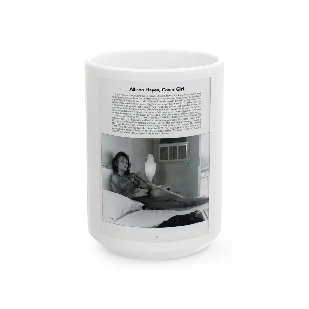 Allison Hayes #206 - Pages 8 with 1 B&W Photo & Article from Femmes Fatales Of The 1950's (Vintage Female Icon) White Coffee Mug 15oz - Go Mug Yourself