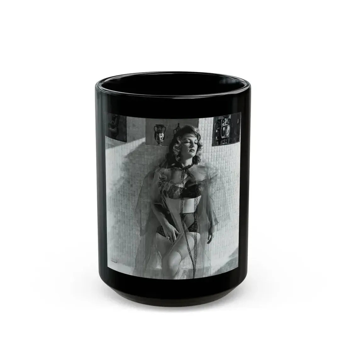 Allison Hayes #207 - Pages 9 with 1 B&W Photo from Femmes Fatales Of The 1950's (Vintage Female Icon) Black Coffee Mug 15oz - Go Mug Yourself