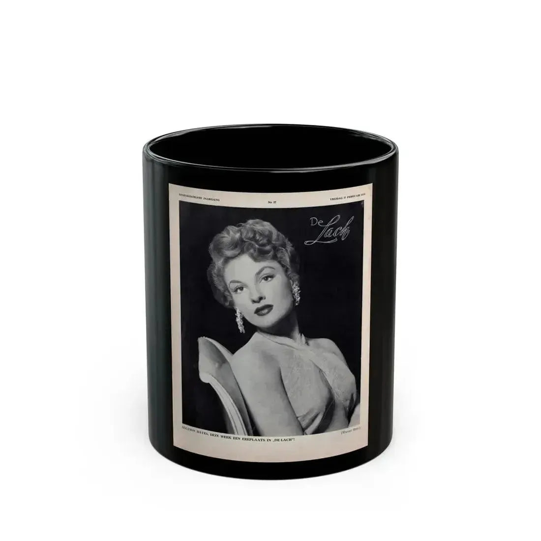 Allison Hayes #220 - 1 Full Large B&W Glamour Portrait on Page from DE LACH Dutch Film Star Mag. 2-17-56 (Vintage Female Icon) Black Coffee Mug 11oz - Go Mug Yourself
