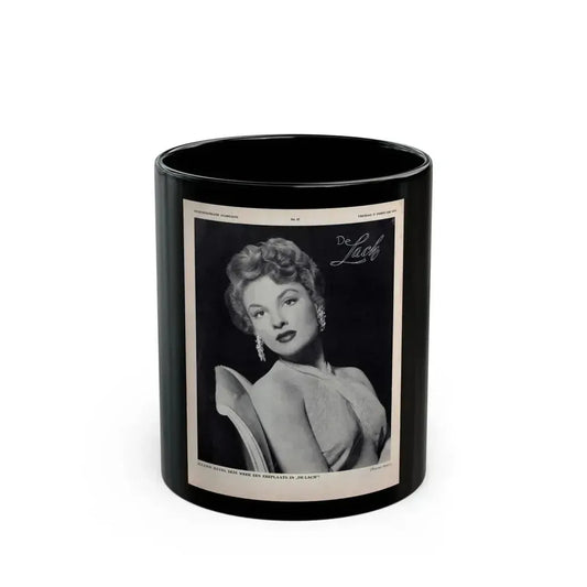 Allison Hayes #220 - 1 Full Large B&W Glamour Portrait on Page from DE LACH Dutch Film Star Mag. 2-17-56 (Vintage Female Icon) Black Coffee Mug 11oz - Go Mug Yourself