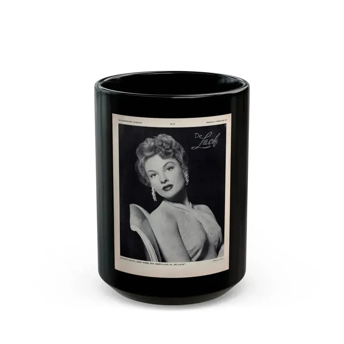 Allison Hayes #220 - 1 Full Large B&W Glamour Portrait on Page from DE LACH Dutch Film Star Mag. 2-17-56 (Vintage Female Icon) Black Coffee Mug 15oz - Go Mug Yourself