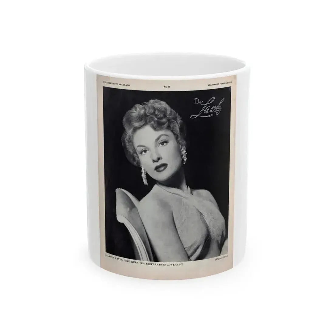 Allison Hayes #220 - 1 Full Large B&W Glamour Portrait on Page from DE LACH Dutch Film Star Mag. 2-17-56 (Vintage Female Icon) White Coffee Mug 11oz - Go Mug Yourself