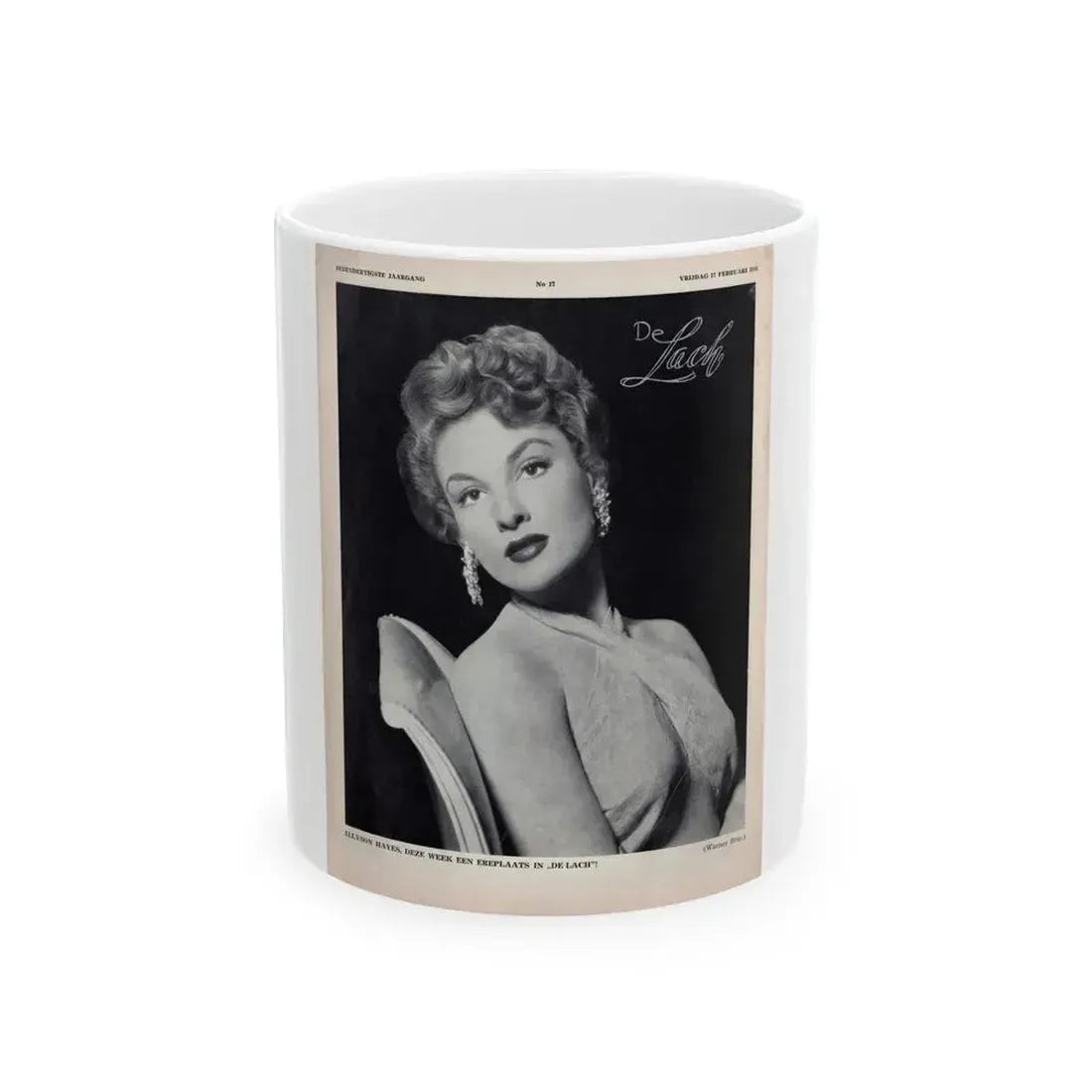 Allison Hayes #220 - 1 Full Large B&W Glamour Portrait on Page from DE LACH Dutch Film Star Mag. 2-17-56 (Vintage Female Icon) White Coffee Mug - Go Mug Yourself