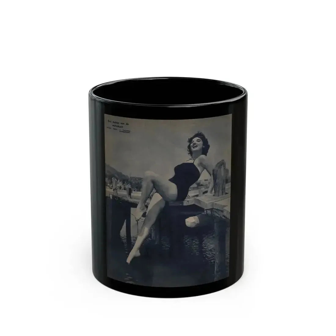Allison Hayes #221 - 1 Full Page B&W Cheesecake Pin-Up Photo from Piccolo Dutch Movie Star Mag. 12-19-54 (Vintage Female Icon) Black Coffee Mug 11oz - Go Mug Yourself
