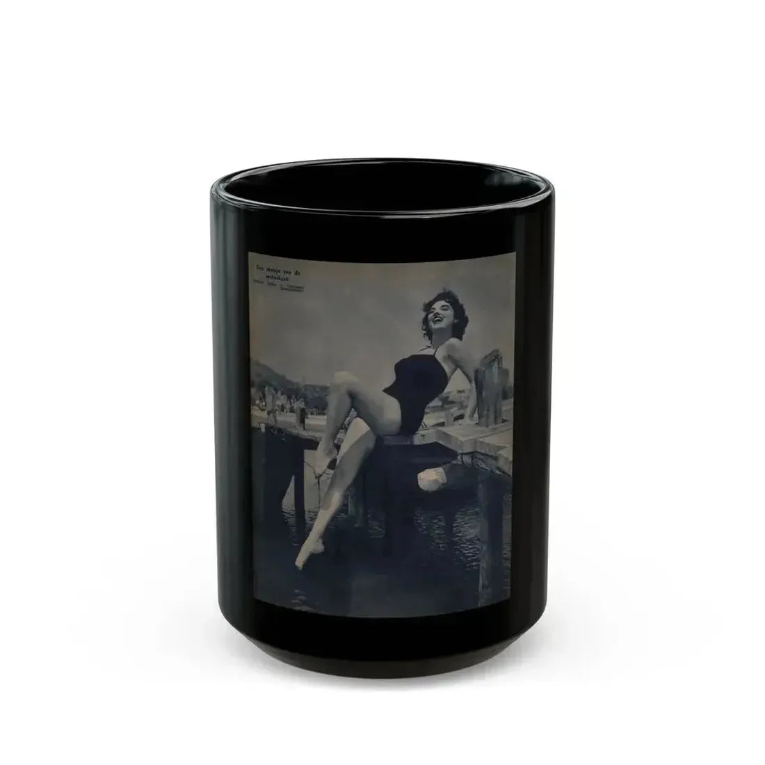 Allison Hayes #221 - 1 Full Page B&W Cheesecake Pin-Up Photo from Piccolo Dutch Movie Star Mag. 12-19-54 (Vintage Female Icon) Black Coffee Mug 15oz - Go Mug Yourself
