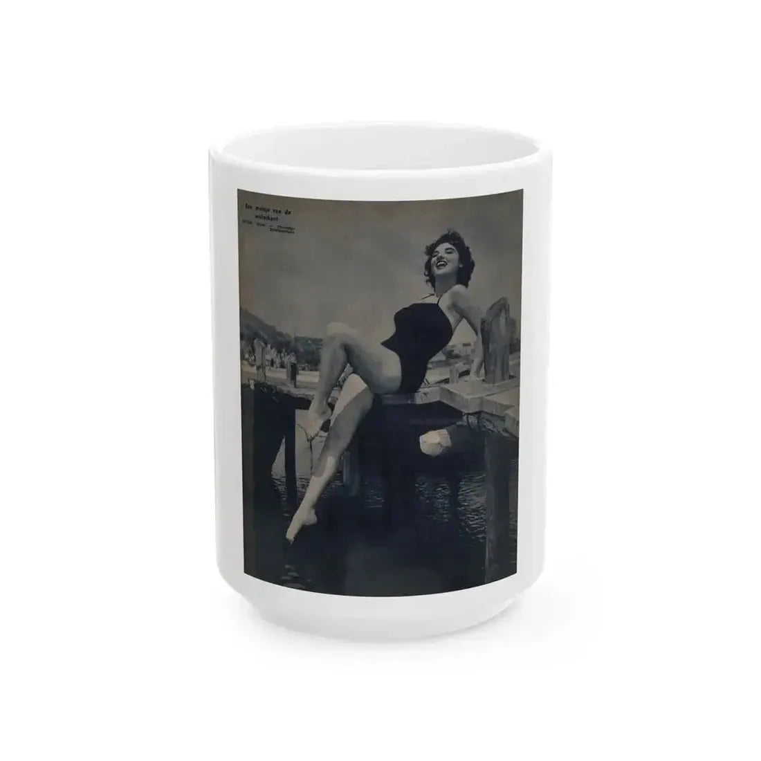 Allison Hayes #221 - 1 Full Page B&W Cheesecake Pin-Up Photo from Piccolo Dutch Movie Star Mag. 12-19-54 (Vintage Female Icon) White Coffee Mug 15oz - Go Mug Yourself
