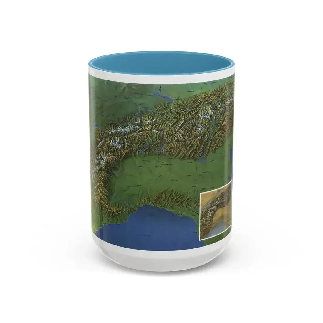 Alps, The - Europe's Backbone (1965) (Map) Accent Coffee Mug 15oz Light Blue - Go Mug Yourself
