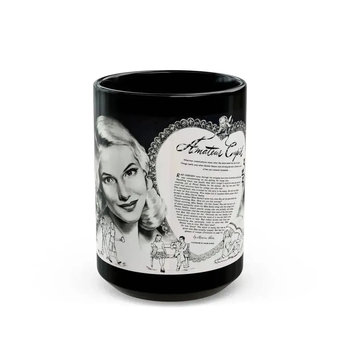 Amateur Cupid, Miss America magazine, March 1946 - Black Coffee Mug 15oz - Go Mug Yourself
