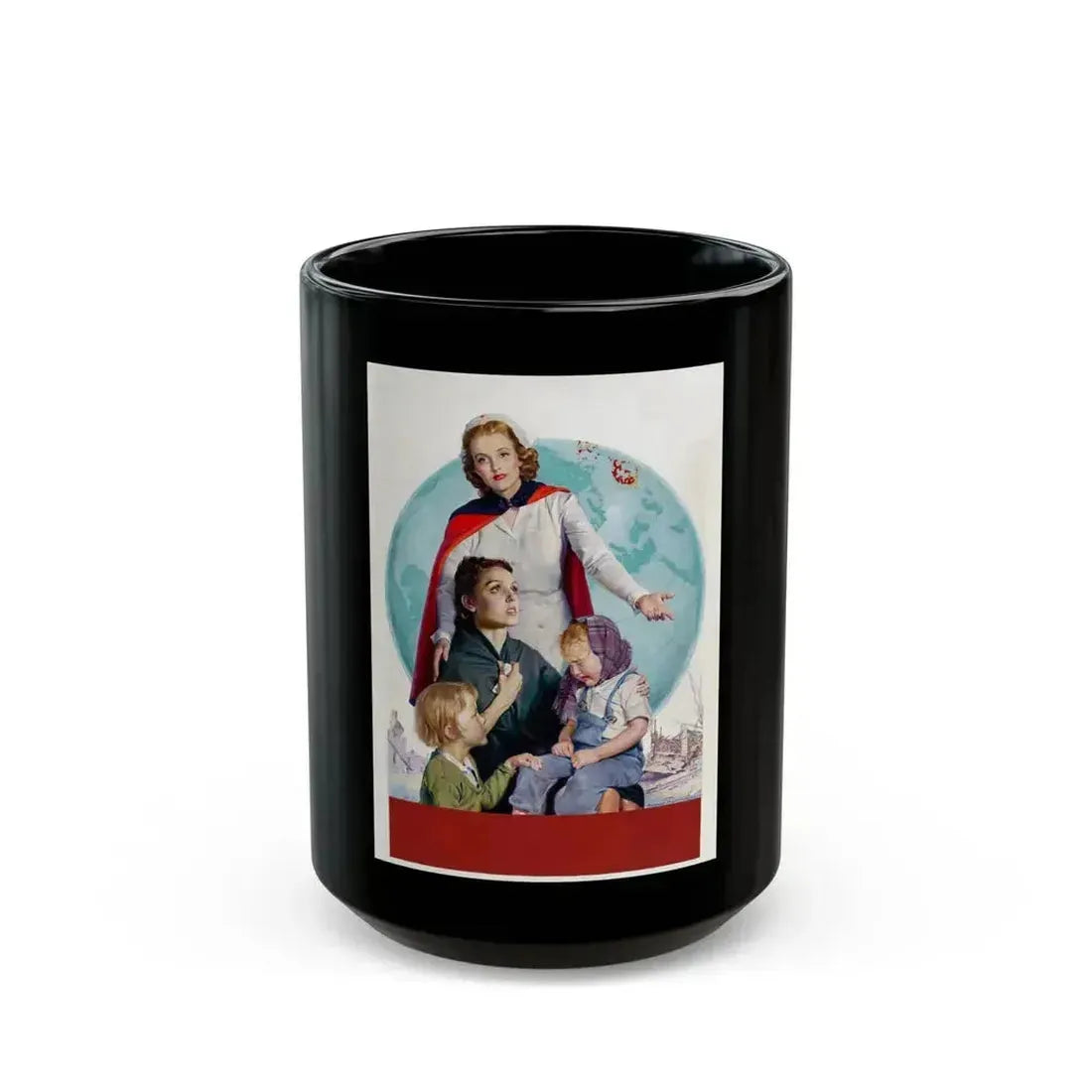American Red Cross, poster illustration, 1946 - Black Coffee Mug 15oz - Go Mug Yourself
